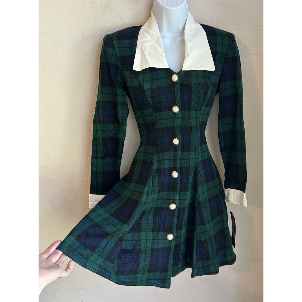 Vintage 90s My Michelle Plaid Mini Dress NWT 3 4 Preppy Academia Goth Grunge